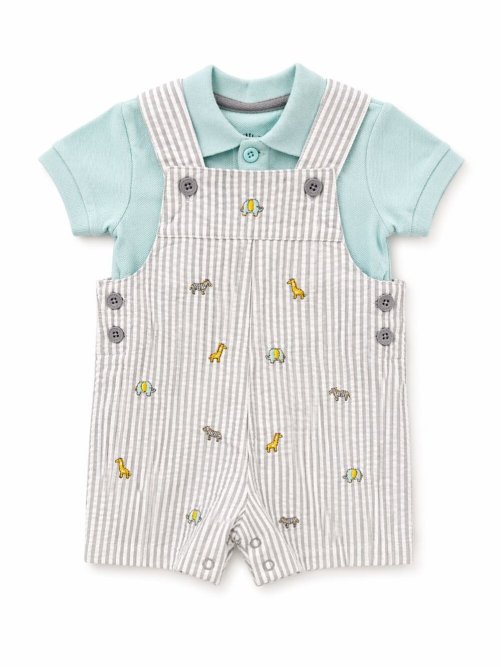 NWT Little Me 2 Piece Romper Set 18 Months Zoo Animals Overalls Polo Outfit Baby